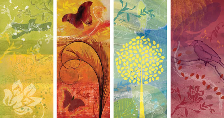 Four panels of nature-inspired artwork for the welcome desk